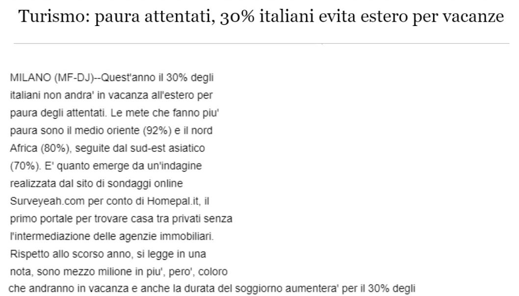 Turismo: paura attentati, 30% italiani evita estero per vacanze